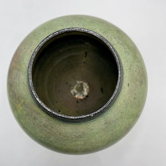 Studio Art Pottery Green Iridescent Glaze Raku Vase Planter Zion Canyon - Picture 6 of 9